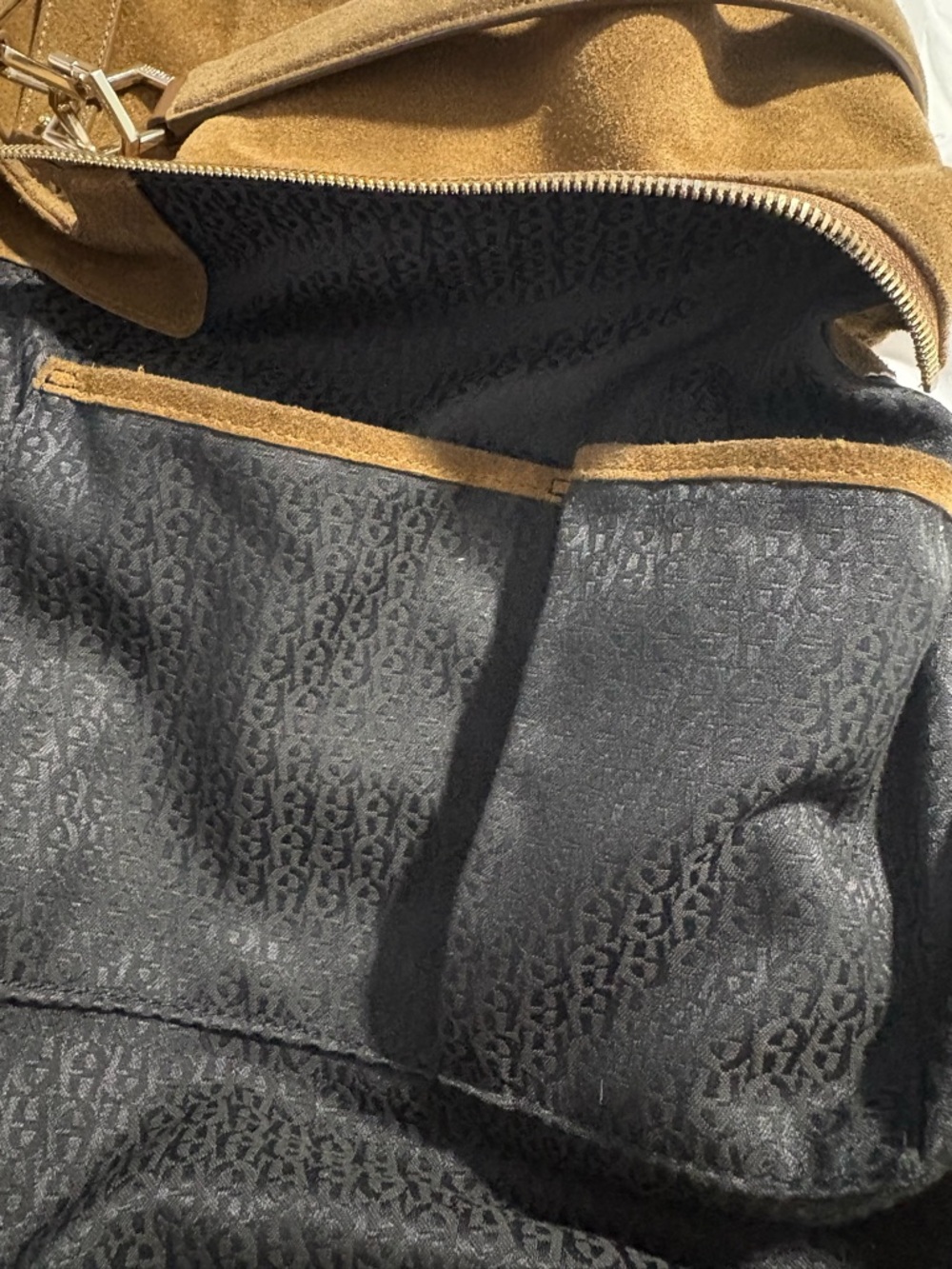 Etienne Aigner Brown Suede Shoulder Bag with Gold Hardware - Picture 13 of 13